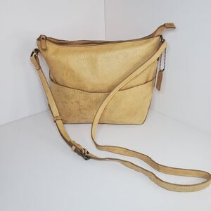 Foral Tooled Leather Tan Beige Crossbody Purse Western Boho Lagen Hippie